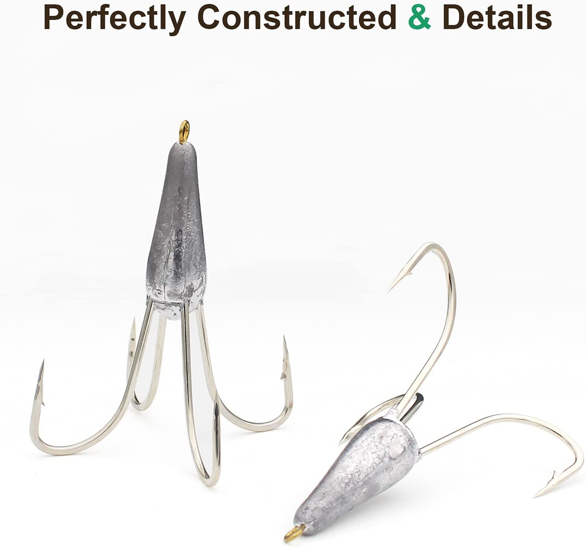 12-Pack Mustad Weighted Treble Hooks  Size 5/0 Or 6/0, Silver, For Fresh &  Saltwater