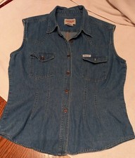 JORDACHE WOMENS LARGE BLUE DENIM JEAN VEST BIKER MOTORCYCLE VTG