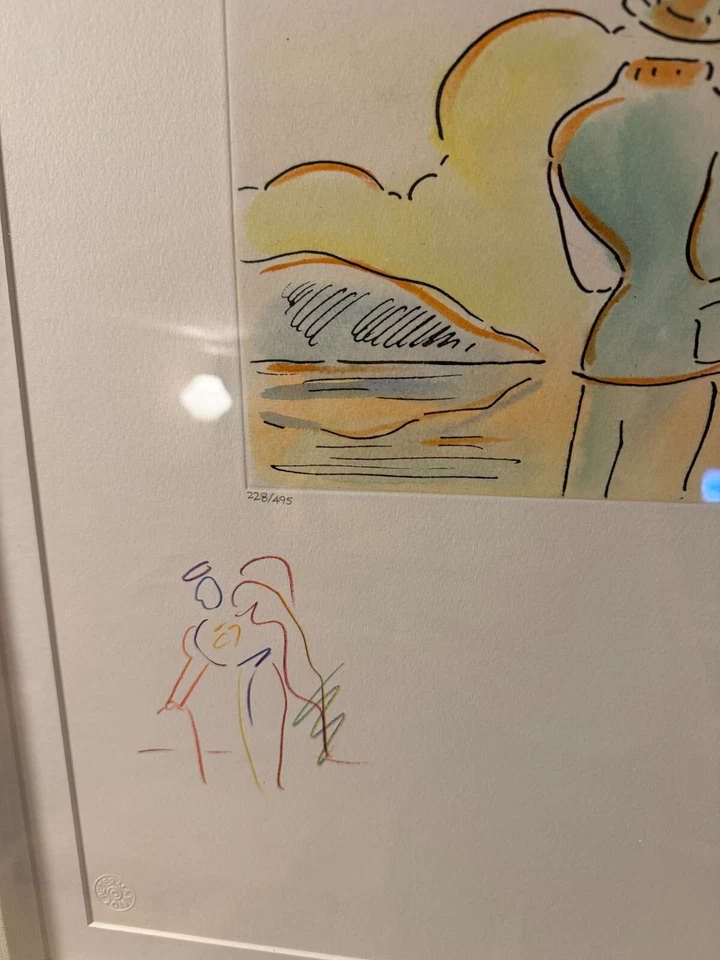 Umbrella Hombre V Ángel con Corazón Velero por Peter Max Grabado con Colorear a Mano Foto 2 de 4