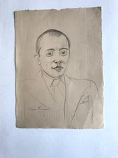 TAMARI Olive Drawing Signed Handsigned Portrait of Alain Bosquet?