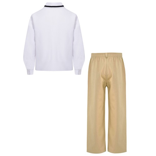 Kids Boys Girl School Solid Color Turn-Down Collar Pullover Shirt with Pant Set - Picture 14 of 32