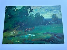 PATRICIA LEGRANDE PAINTING SERGEI BONGART IMPRESSIONIST LARGE LANDSCAPE COWS 36"