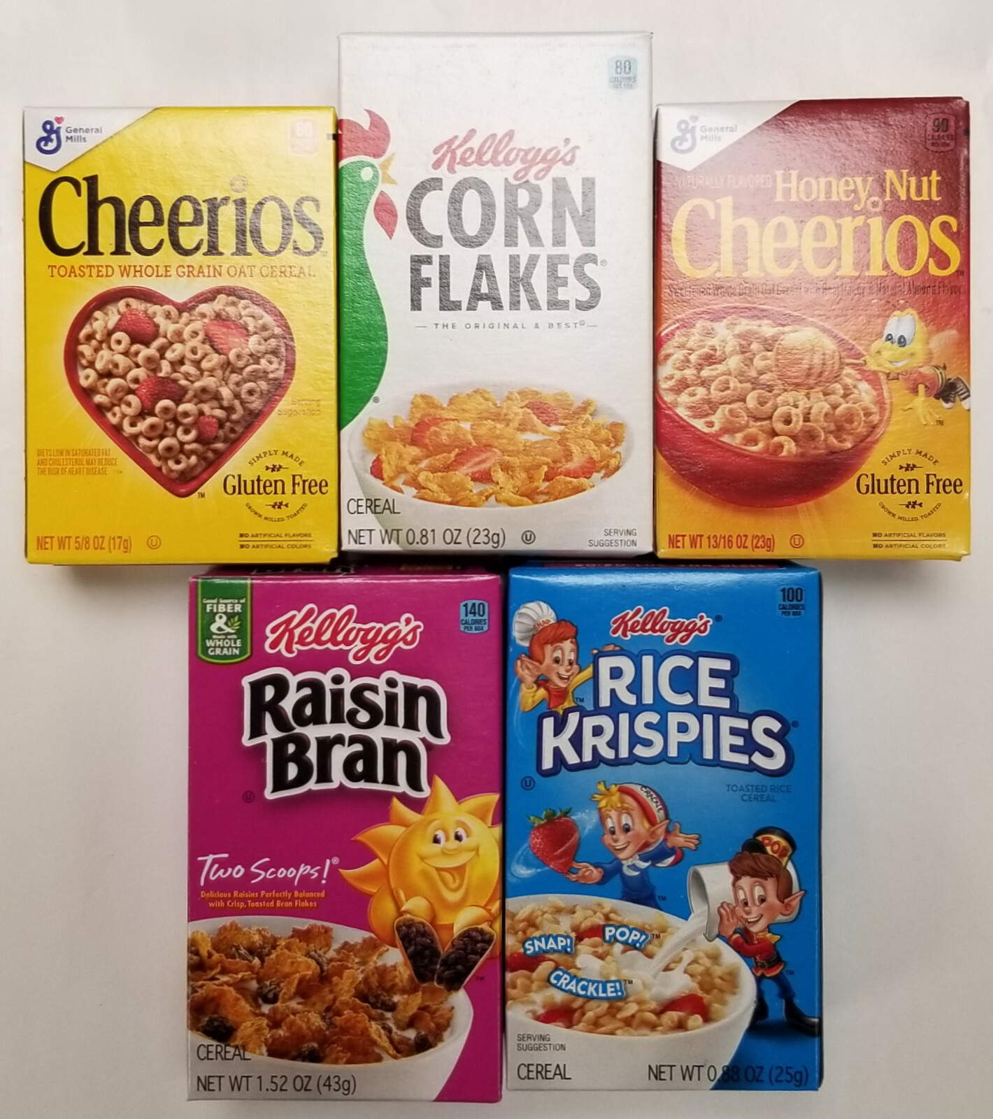 Cheerios, Corn Flakes, Honey Nut Cheerios, Raisin Bran, Rice Krispies