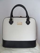 New St John Knit Black & White Hand Bag Logo Leather Med Size