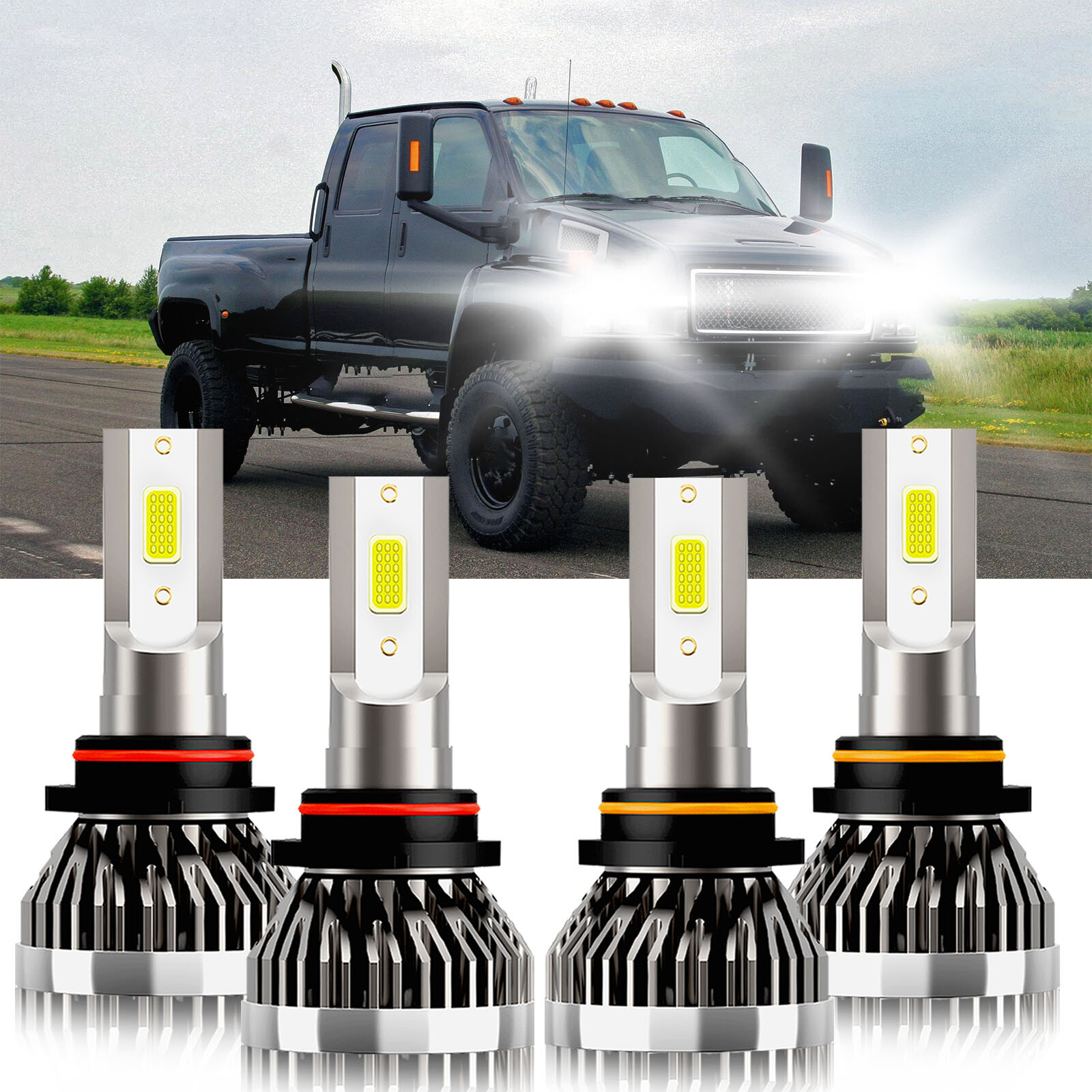 For GMC C3500 1988-2000 4x LED Headlight High Low Beam Bulbs 9005+9006 Combo Kit
