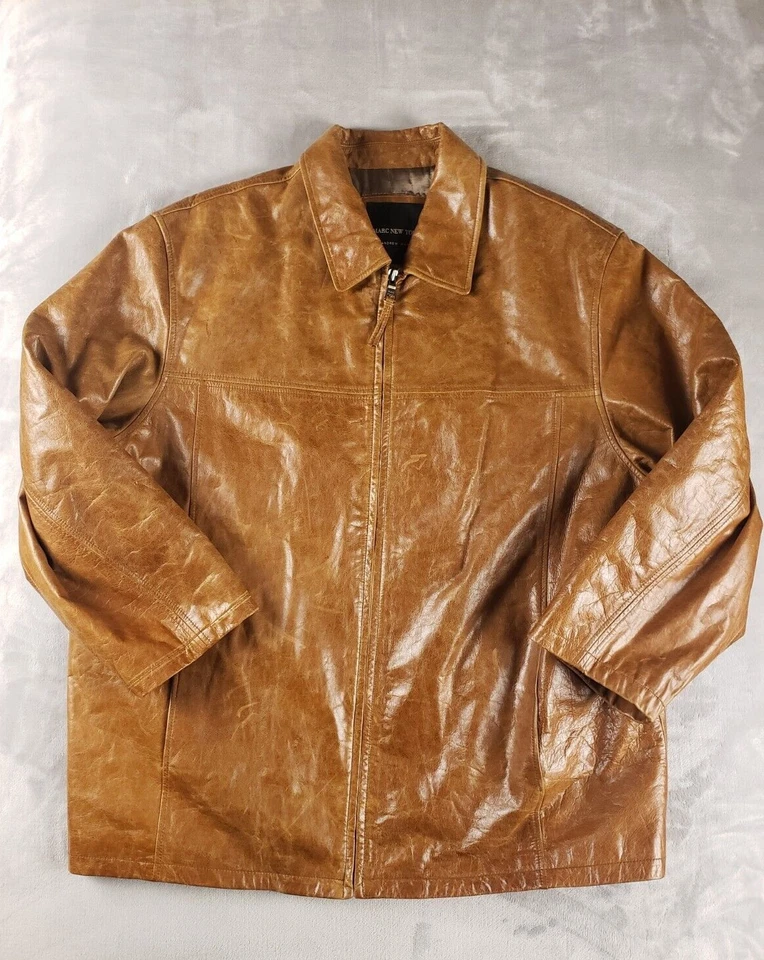 Vintage Marc New York Andrew Marc Full Leather Tan Coat Size XL
