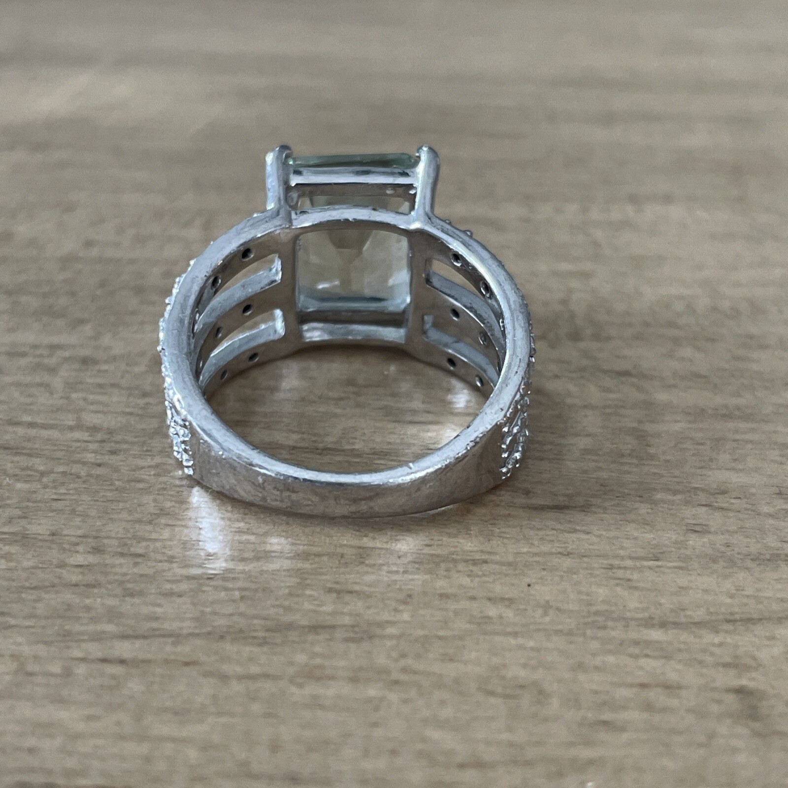 Sterling Silver Rectangular Green Gemstone Ring S… - image 3