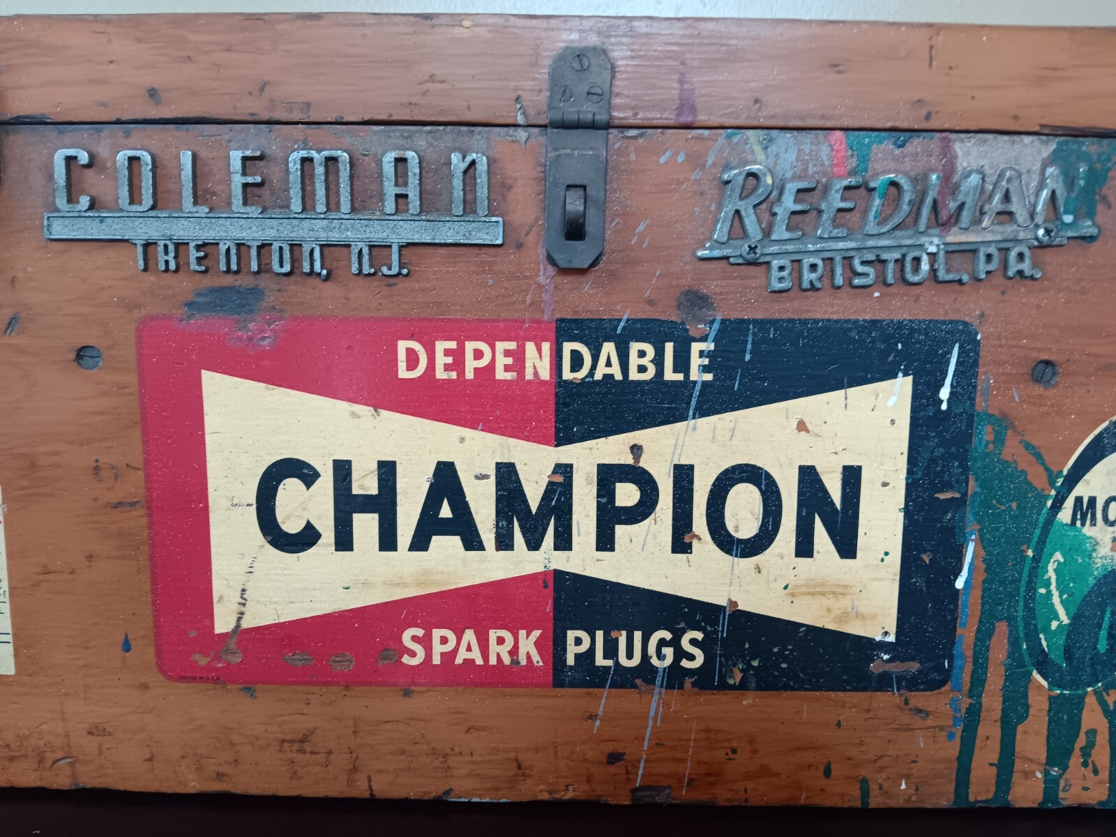 1960s Vintage Wood Tool Box Car Parts Stickers Champion Offenhauser