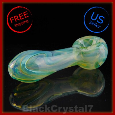 4'' Handmade Thick Green Color Changing Spiral Tobacco Smoking Bowl Glass Pipes
