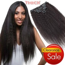 Yaki Straight Kinky Curly Clip In Remy Human Hair Extensions Full Head Thick US