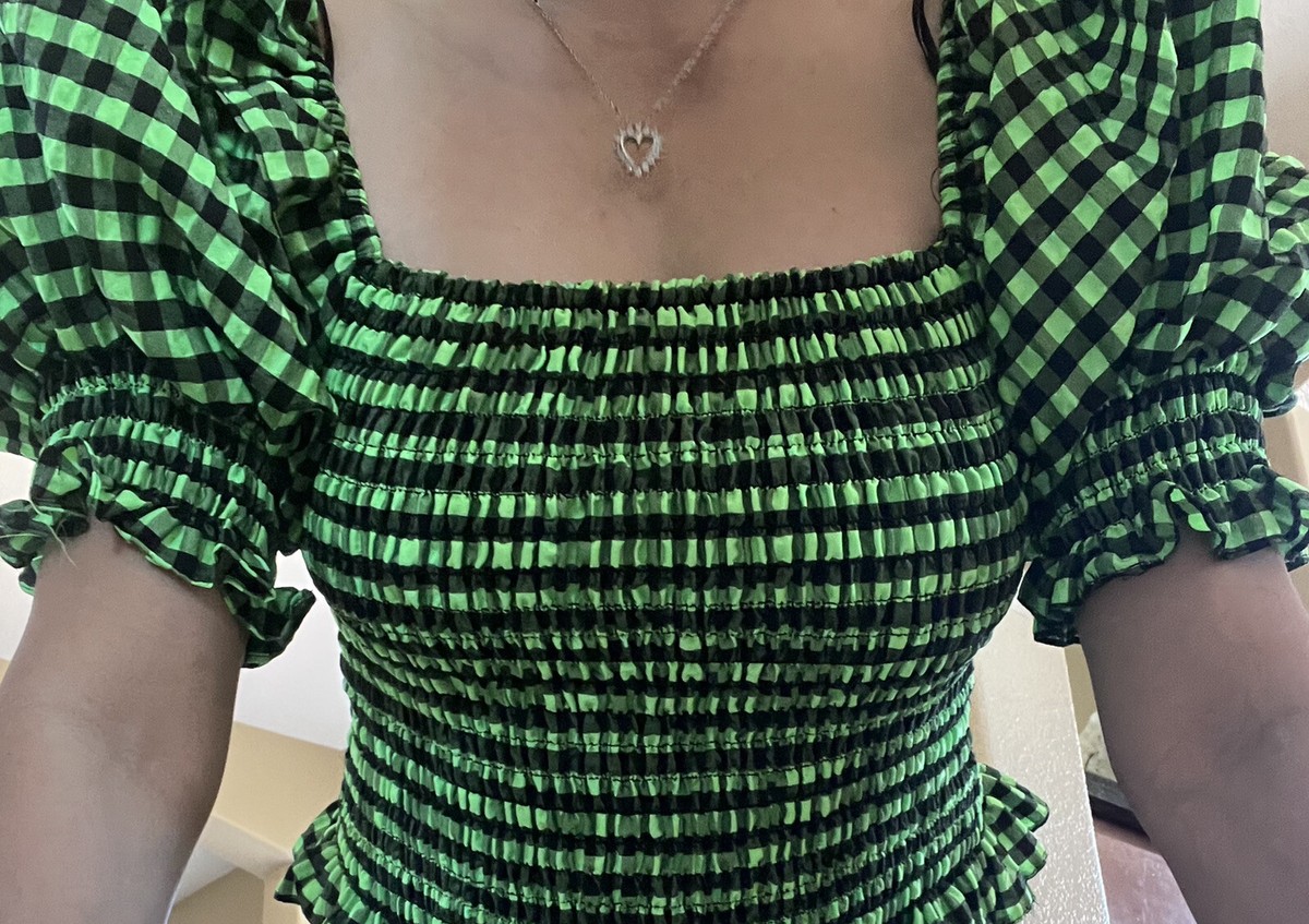 New ZARA SMOCKED GINGHAM CHECK TOP blouse ,Size M | eBay New ZARA SMOCKED GINGHAM CHECK TOP blouse ,Size M | eBay