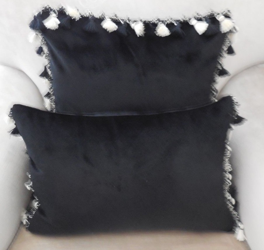 ❇️ New BLACK VELVET Luxurious TASSEL FRINGED Cushion Covers 40cm