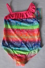 NEW Girls 1 piece Swimsuit Size XS 4 - 5 Rainbow Colorful Paisley Print Bathing