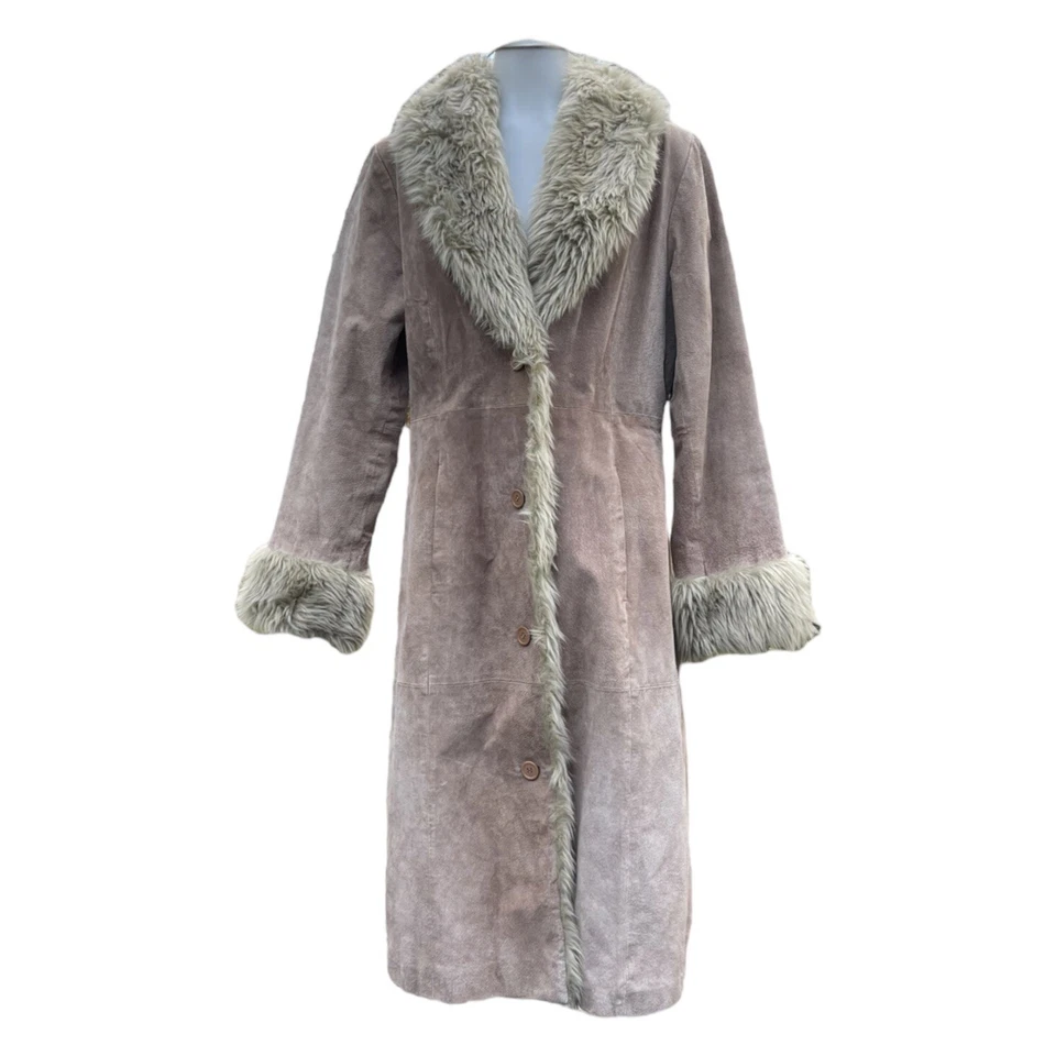 Vintage 90s DELIA'S Womens M Suede Leather Penny Lane Coat Afgan Faux Fur Trim - Image 2 of 4