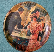 Vintage Coca Cola Bamboo Woven Wood Tray Round Victorian Couple 13