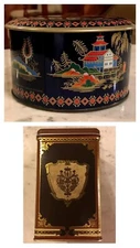 2 JL Clark Daner Tins Tea Cookies Cakes Candy Filigree England Vintage 1970s