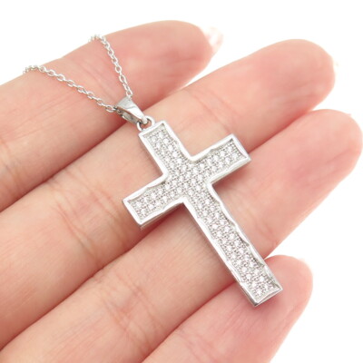 925 Sterling Silver Round-Cut C Z Sparkle Cross Cable Chain