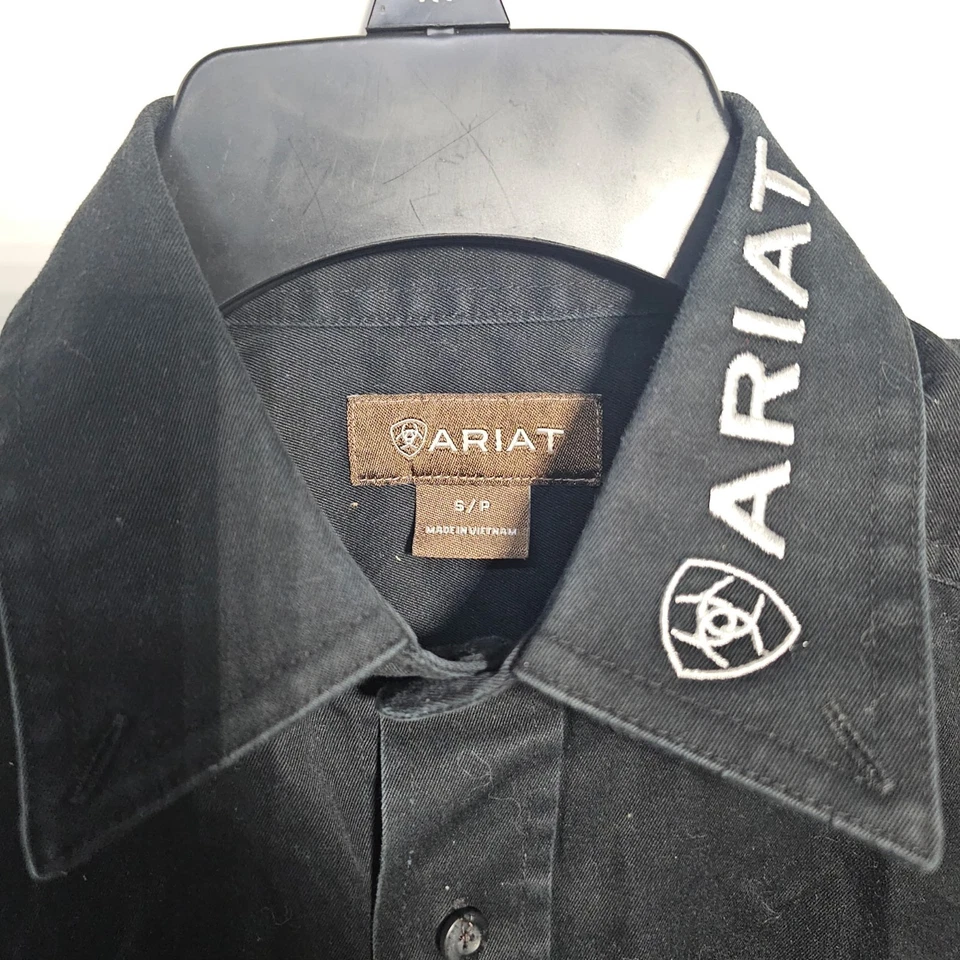 Ariat Team Logo Twill Classic Shirt Mens S/Petite Black Long Sleeve Embroidery - Image 4 of 4