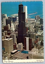 Postcard 1970s Chicago, IL Sears Tower Skyscraper Aerial View
