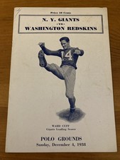 1938 N.Y. GIANTS v WASHINGTON REDSKINS NFL FOOTBALL PROGRAM/SAMMY BAUGH/MEL HEIN