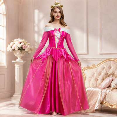 Women's Pink Fairy Tale Princess Costume Ball Gown Halloween Fancy Dress Set