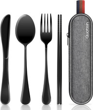 Portable Travel Utensil Set with Case, Reusable Stainless Steel Fork  Spoon Bla