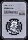 1956 Type 2 Proof Franklin Half Dollar 50c NGC PF69 CAMEO (PR68CAM) Spotless!