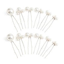 12 PCS U Shaped Pearl Hair Pins Wedding Elegant Updo Bridal Accessories Silver