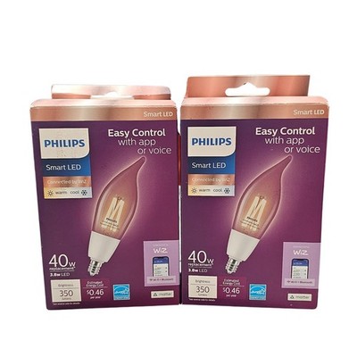 Philips LED Candelabra Bulb Smart Tunable Wi Fi E12 40W Equiv 3.8W - Lot Of 2