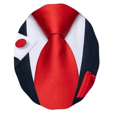  Mens Solid Tie Set Satin Necktie Hanky Cufflinks Set Party Wedding Business Red
