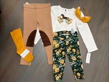NWT Janie and Jack girl 4-piece SPRING floral horse equestrian bow SET 12 18 4T