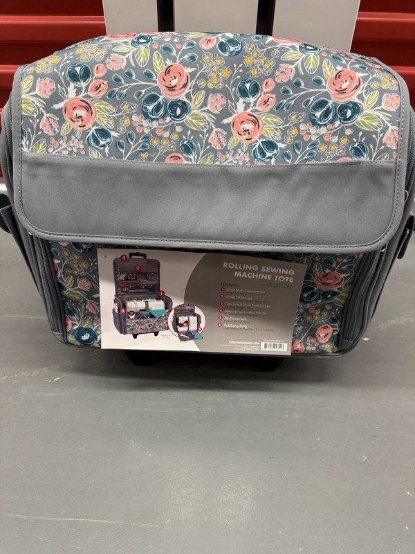 EVERYTHING MARY GREEN FLORAL ROLLING SEWING MACHINE TOTE