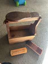 VTG Wooden Shoe Shine Stand Caddy Carrying Box W/ Accessory Brushes