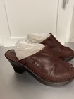 BORN Brown LEATHER Wedge MULES Clogs Slip On Heels Comfortable Sz 10 — photo 3