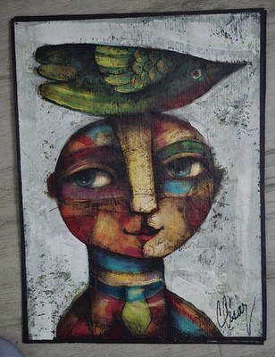 Acrylic On Cardboard   By Carlos Cesar cuban art 40x30cm t sonrisa 1 