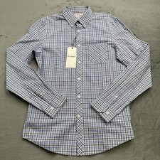 Ben Sherman Men  s Small Slim Fit Soho Blue Check Shirt Button Down Cotton NWT