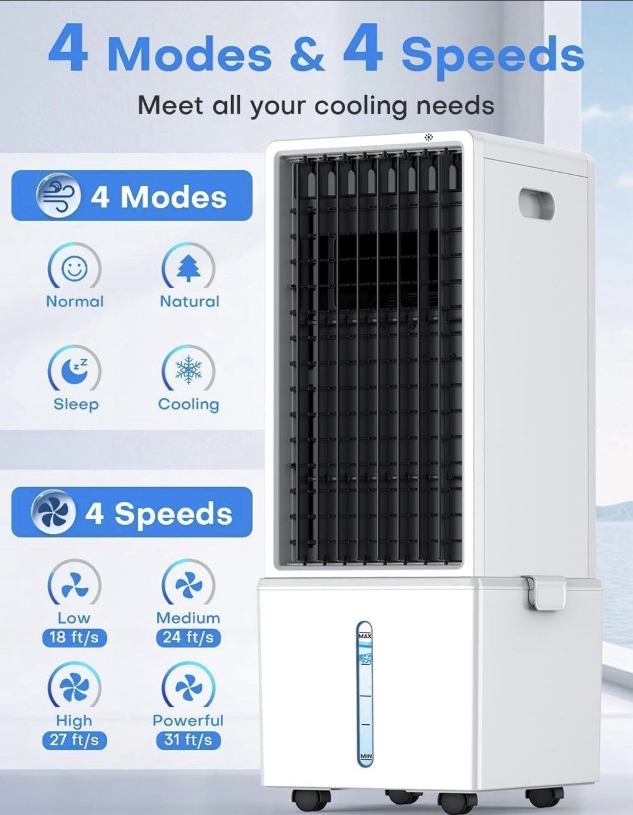 Portable, Air Cooling Fan With 4 Ice Packs And Rem