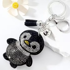 Rhinestone Plush Penguin Lobster Clasp Keyring Bag Charm - Penguin Lovers Must