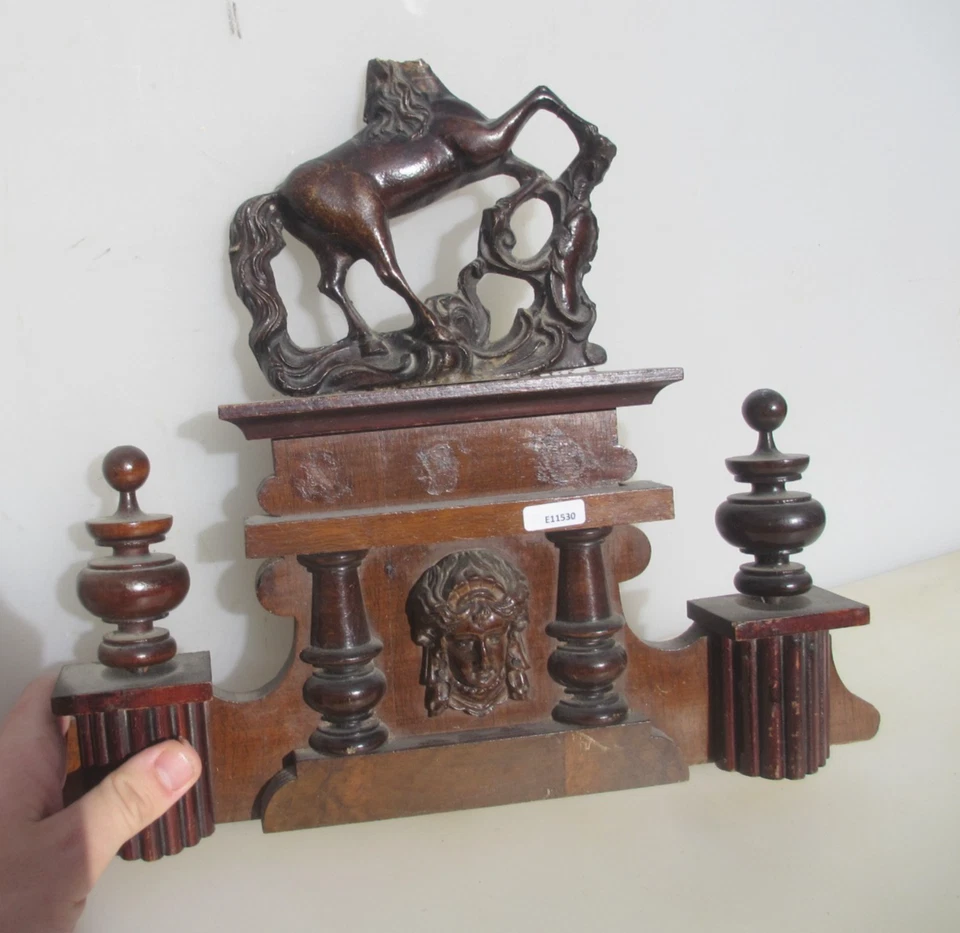 Antique Wooden Top Old Pediment Finial Furniture Wood Victorian 14.75"W - Image 3 of 4