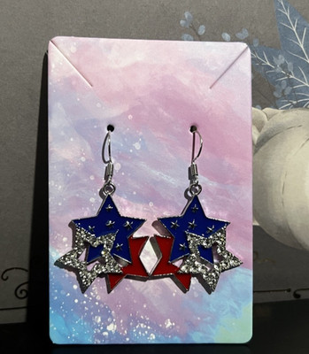 America 250th 4th July Earrings Flag Enamel Stars Gem USA Flag 4th of July NEW