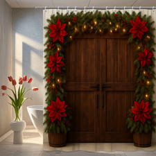 Christmas Floral Shower Curtain with Poinsettia Design