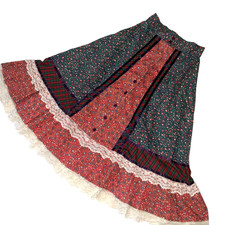 Gunnies Sax Womens Skirt size S small vintage 70s cotton blue red calico lace