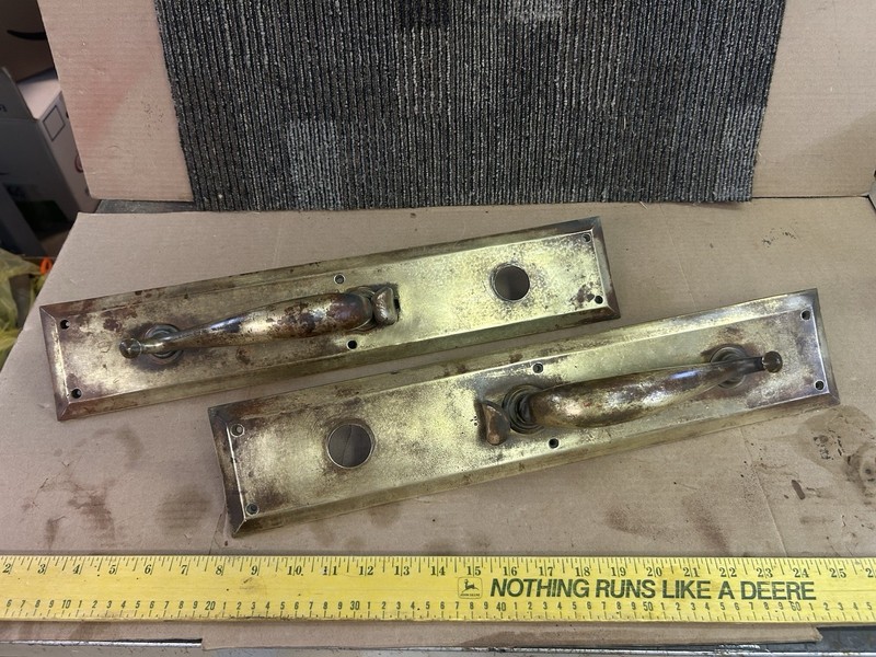 Very Old Beautiful Brass Door Handle Pulls With Thumb  Push ￼