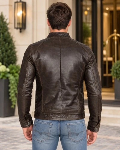 Genuine Lambskin Leather Jackets For Men Motorcycle Rider Outerwear Brown image 3
