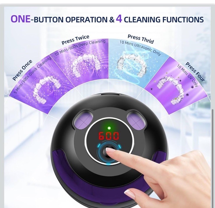 ECOBASIC ULTRASONIC RETAINER CLEANER MACHINE DENTURES MOUTH GUARDS - BLACK !!