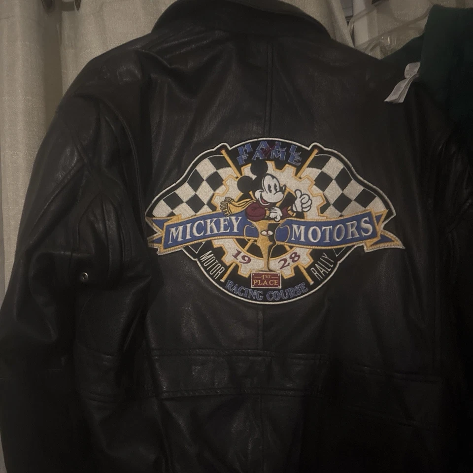 Chaqueta Bomber De Colección Disney Mickey Mouse Motor Rally Cuero Talla Grande Foto 3 de 4