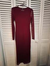Captivating Sexy Express Mesh Burgundy Sheer Long Sleeve Sheath Dress S