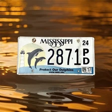Expired 2017 Mississippi License Plate Protect Our Dolphins Lighthouse 2871PD