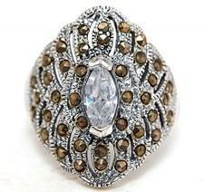 Natural White Topaz  Swiss Marcasite 925 Sterling Silver Ring Sz 6,7,8,9,10 ZB8