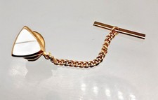 Vintage Gold-Tone with Mother of Pearl Triangular Tie Tack with Chain  60s?  
